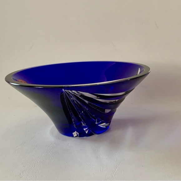 Vintage Schonborner Bleikrestall Cobalt Blue Cut Crystal Glass Bowl - Picture 10 of 14